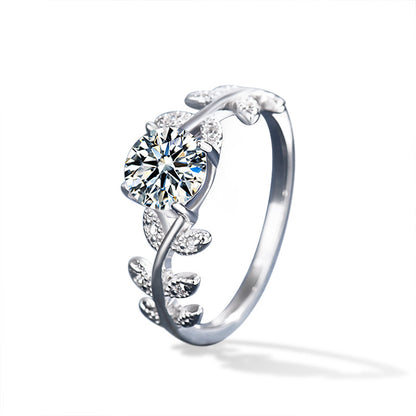 925 Silver Leaf Shaped Ring with 1ct Moissanite Rhodium Plated Women's Luxury Jewelry Size 5-8