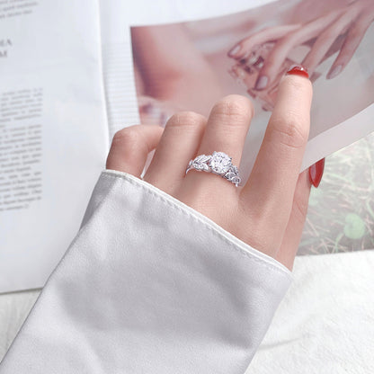 925 Silver Leaf Statement Ring with 2ct Moissanite Rhodium Plated Bold Women's Jewelry Size 5-8