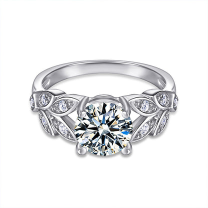 925 Silver Leaf Statement Ring with 2ct Moissanite Rhodium Plated Bold Women's Jewelry Size 5-8