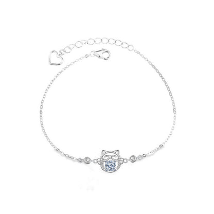 925 Silver Lucky Cat Bracelet with 0.5ct Moissanite Travel Jewelry Rhodium Plated