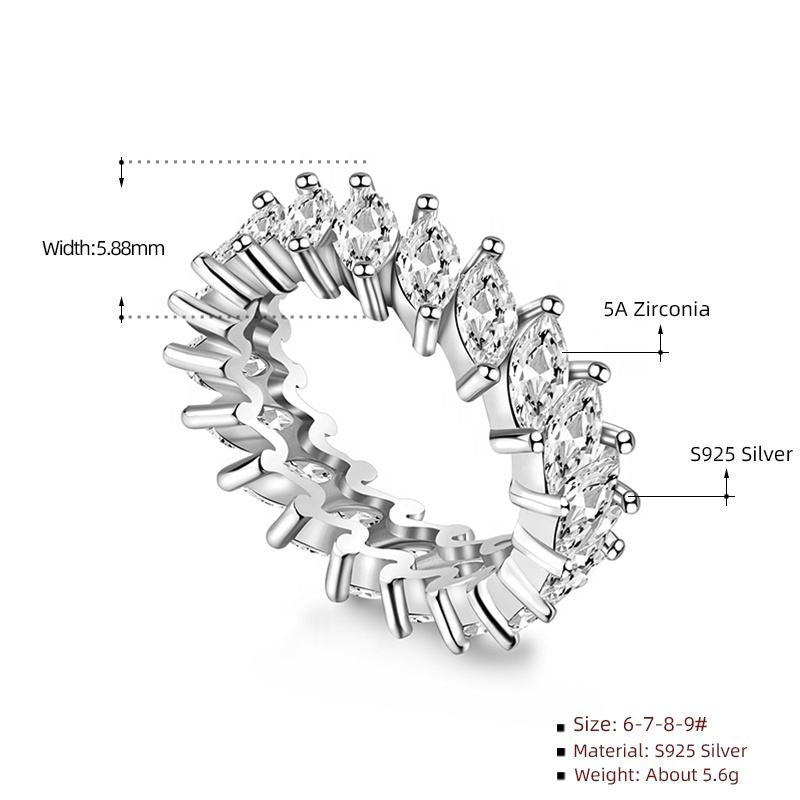 925 Silver Marquise Cut Zircon Geometric Ring Rhodium Plated Women's Minimalist Jewelry