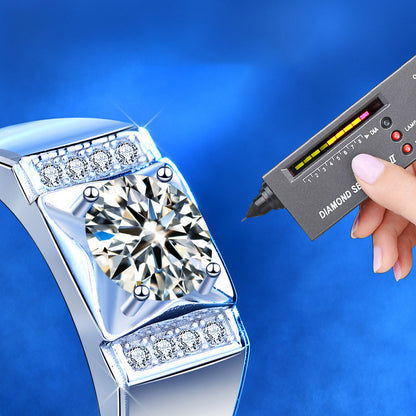 925 Silver Men's Adjustable Geometric Ring with 1ct Moissanite European Style White Gold Plated Jewelry