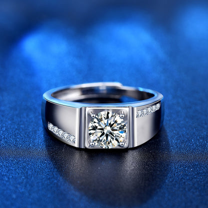 925 Silver Men's Adjustable Geometric Ring with 1ct Moissanite Quadrilateral Design Premium White Gold Plated