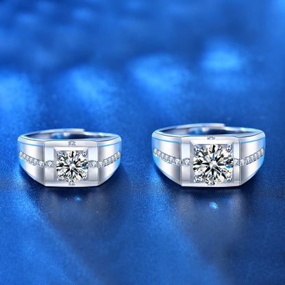 925 Silver Men's Geometric Ring with 1ct or 2ct Moissanite Adjustable White Gold Plated Statement Jewelry