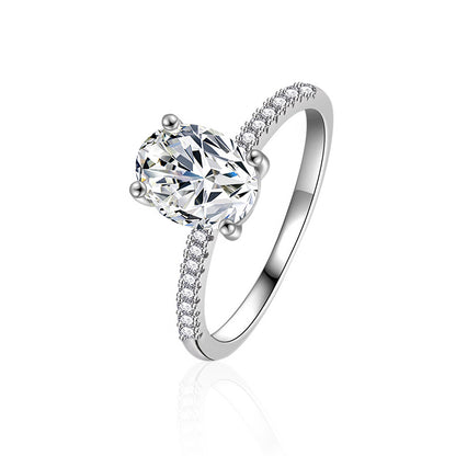 925 Silver Oval Geometric Ring with 2ct 7x9mm Moissanite Rhodium Plated Women's Jewelry Size 5-8