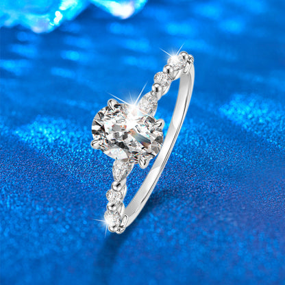 925 Silver Oval Geometric Ring with 2ct Moissanite White/Yellow Gold Plated Women's Jewelry Size 6-9