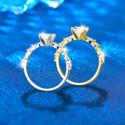 925 Silver Oval Geometric Ring with 2ct Moissanite White/Yellow Gold Plated Women's Jewelry Size 6-9