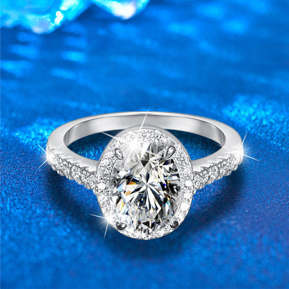925 Silver Oval Geometric Ring with 7x9mm Oval Moissanite Rhodium Plated Women's Jewelry Size 5-8