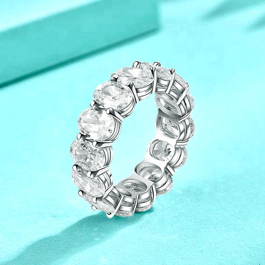 925 Silver Oval Geometric Ring with White Zircon Modern Minimalist Jewelry for Women Size 6-9