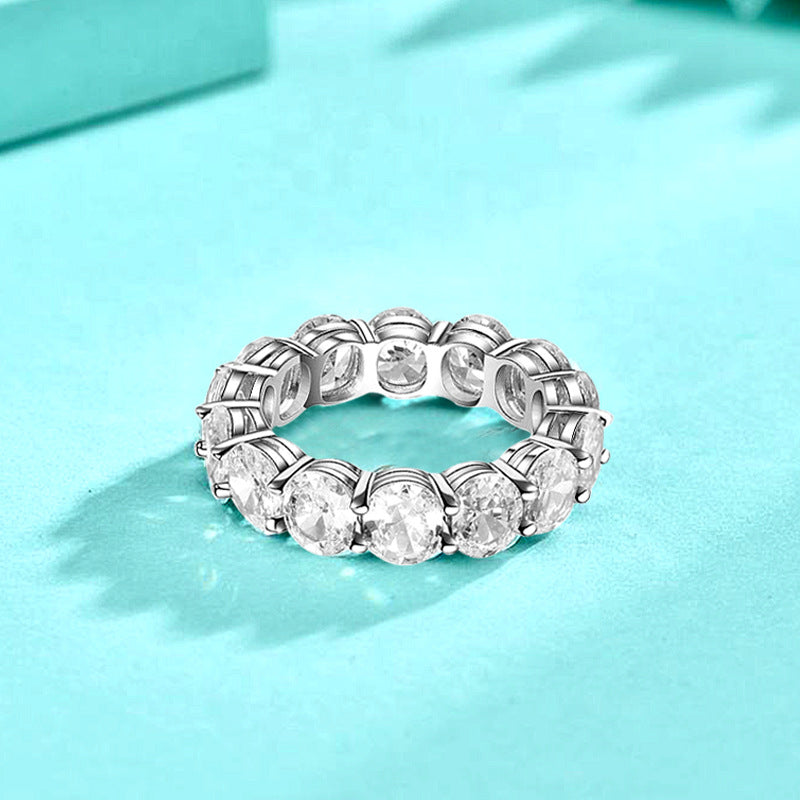 925 Silver Oval Geometric Ring with White Zircon Modern Minimalist Jewelry for Women Size 6-9