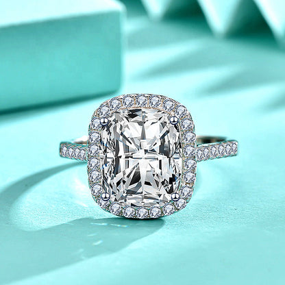 925 Silver Oval Hip Hop Ring with White Zircon Geometric Statement Jewelry for Women US Size 6-7