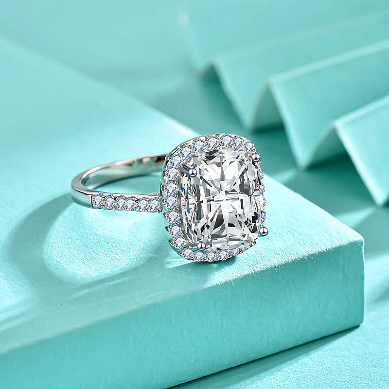 925 Silver Oval Hip Hop Ring with White Zircon Geometric Statement Jewelry for Women US Size 6-7