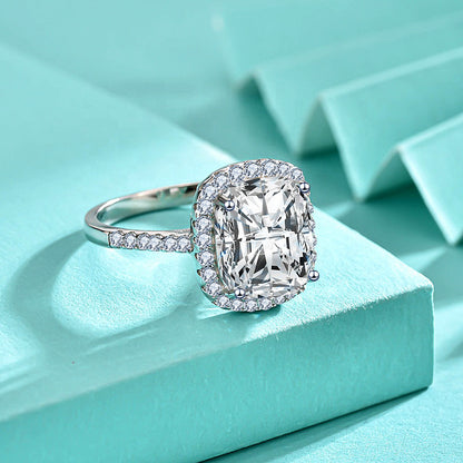 925 Silver Oval Hip Hop Ring with White Zircon Geometric Statement Jewelry for Women US Size 6-7