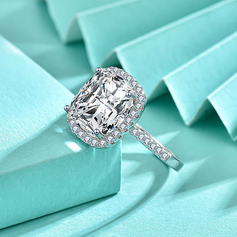 925 Silver Oval Hip Hop Ring with White Zircon Geometric Statement Jewelry for Women US Size 6-7