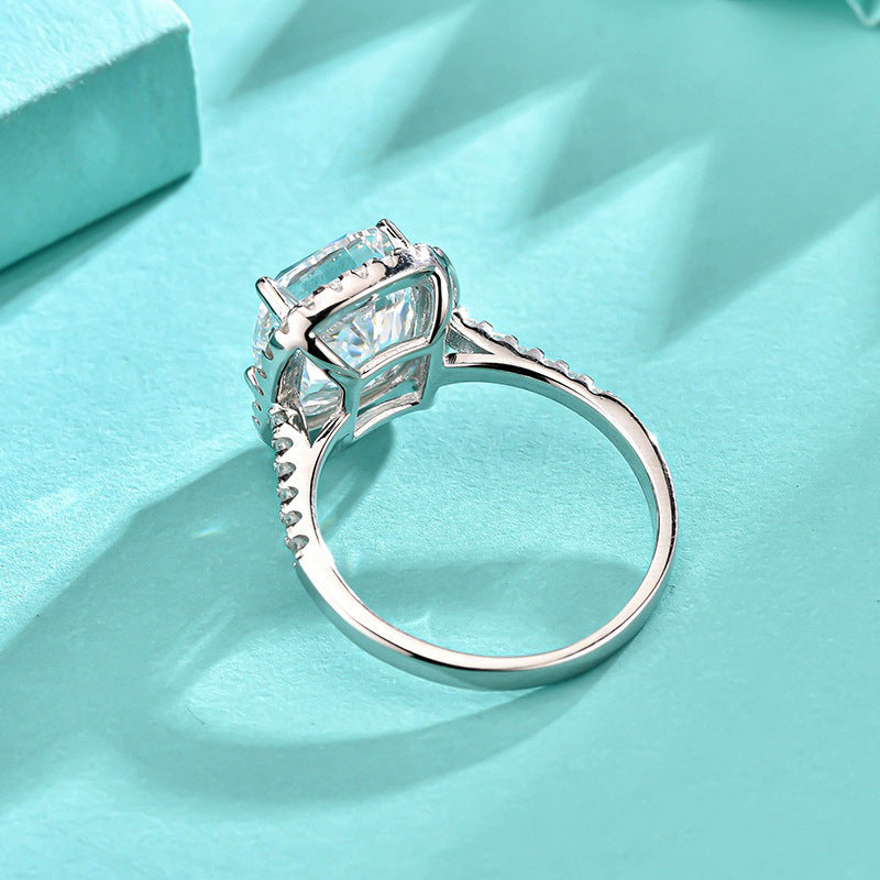 925 Silver Oval Hip Hop Ring with White Zircon Geometric Statement Jewelry for Women US Size 6-7