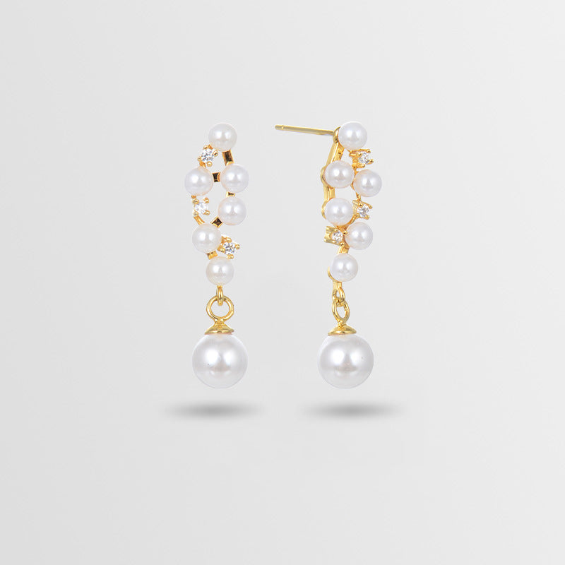 925 Silver Pearl Drop Earrings - Korean-Chinese Fusion Geometric Dangle Earrings with Plastic Stoppers