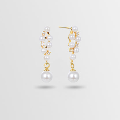 925 Silver Pearl Drop Earrings - Korean-Chinese Fusion Geometric Dangle Earrings with Plastic Stoppers