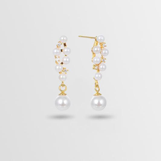 925 Silver Pearl Drop Earrings - Korean-Chinese Fusion Geometric Dangle Earrings with Plastic Stoppers