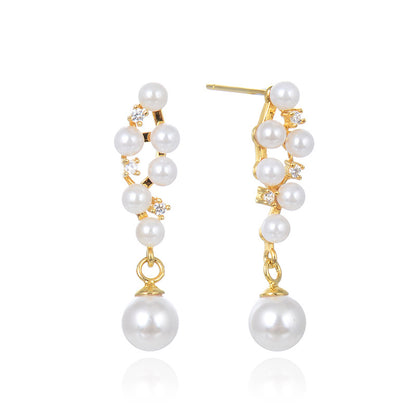 925 Silver Pearl Drop Earrings - Korean-Chinese Fusion Geometric Dangle Earrings with Plastic Stoppers