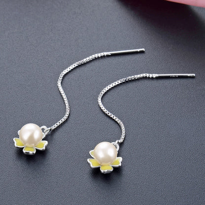 925 Silver Pearl Drop Earrings - Korean Style Mother-of-Pearl Dangle Earrings for Women
