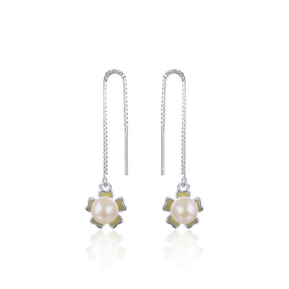 925 Silver Pearl Drop Earrings - Korean Style Mother-of-Pearl Dangle Earrings for Women
