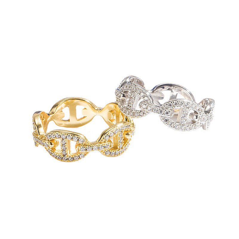 925 Silver Pig Nose Ring with White Gold and Yellow Gold Zircon Micro-Paved Animal Jewelry for Women Size 7-8