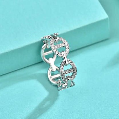 925 Silver Pig Nose Ring with White Gold and Yellow Gold Zircon Micro-Paved Animal Jewelry for Women Size 7-8