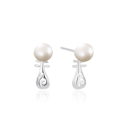 925 Silver Plated Freshwater Pearl Stud Earrings - Korean Style Simulated Pearl Earrings with Plastic Backs