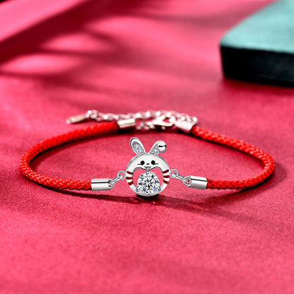 925 Silver Rabbit Couple Bracelet Set with 1ct and 0.5ct Moissanite Minimalist Employee Gift Jewelry
