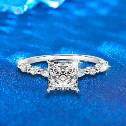 925 Silver Square Geometric Ring with 2ct Moissanite White/Yellow Gold Plated Women's Jewelry Size 6-9