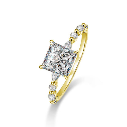 925 Silver Square Geometric Ring with 2ct Moissanite White/Yellow Gold Plated Women's Jewelry Size 6-9