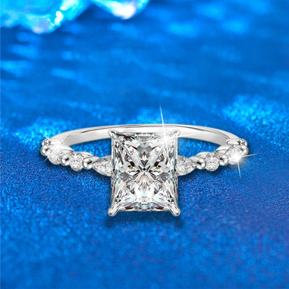 925 Silver Square Geometric Ring with 3ct Moissanite White/Yellow Gold Plated Women's Versatile Jewelry Size 6-9