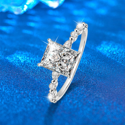 925 Silver Square Geometric Ring with 3ct Moissanite White/Yellow Gold Plated Women's Versatile Jewelry Size 6-9