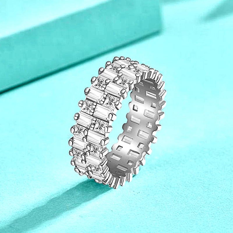 925 Silver Square White Zircon Geometric Ring Modern Minimalist Jewelry for Women Size 6-7