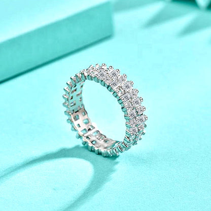 925 Silver Square White Zircon Geometric Ring Modern Minimalist Jewelry for Women Size 6-7