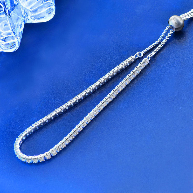 925 Silver Star Charm Bracelet with Single Row Moissanite Rhodium Plated Anniversary Jewelry with 12mm Extender