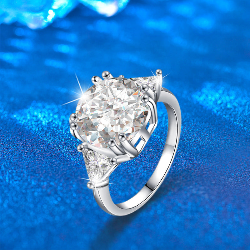 925 Silver Tapered Geometric Statement Ring with 5ct Moissanite Rhodium Plated Bold Women's Jewelry Size 6-9