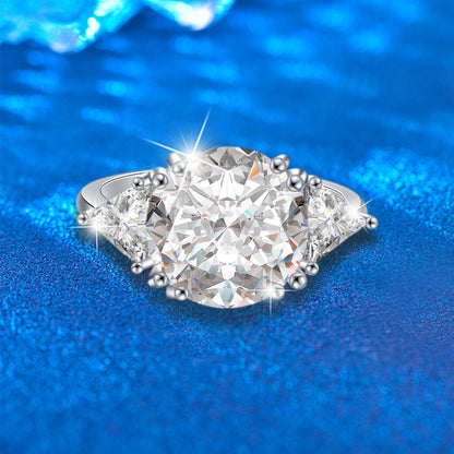 925 Silver Tapered Geometric Statement Ring with 5ct Moissanite Rhodium Plated Bold Women's Jewelry Size 6-9