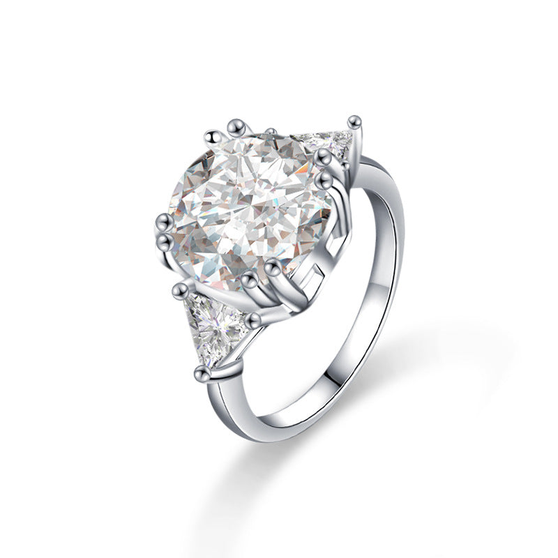 925 Silver Tapered Geometric Statement Ring with 5ct Moissanite Rhodium Plated Bold Women's Jewelry Size 6-9