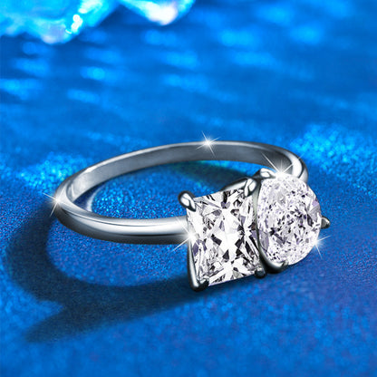 925 Silver Teardrop Double Moissanite Ring with Square Accents Rhodium Plated Women's Jewelry Size 5-9