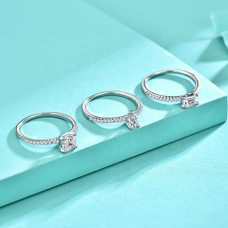 925 Silver Teardrop Ring with Square Rectangle and Pear Zircon Stones Elegant Jewelry for Women US Size 6-7