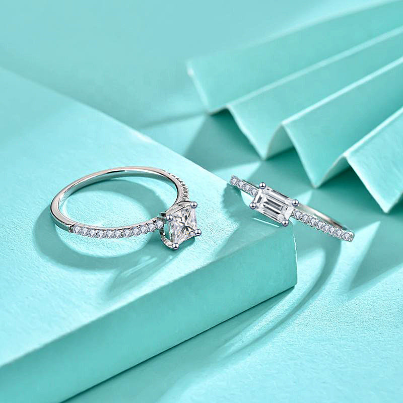 925 Silver Teardrop Ring with Square Rectangle and Pear Zircon Stones Elegant Jewelry for Women US Size 6-7