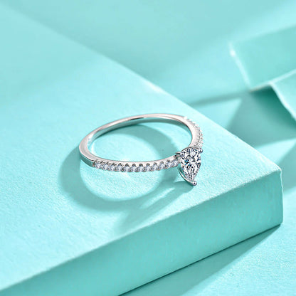 925 Silver Teardrop Ring with Square Rectangle and Pear Zircon Stones Elegant Jewelry for Women US Size 6-7