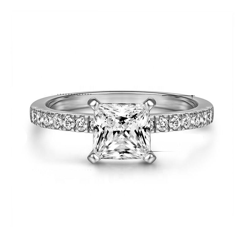 925 Silver Teardrop Ring with Square Rectangle and Pear Zircon Stones Elegant Jewelry for Women US Size 6-7