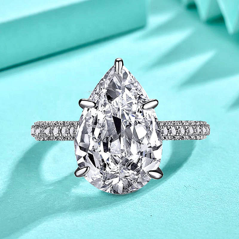 925 Silver Teardrop Zircon Statement Ring Rhodium Plated Bold Women's Jewelry Size 6-9