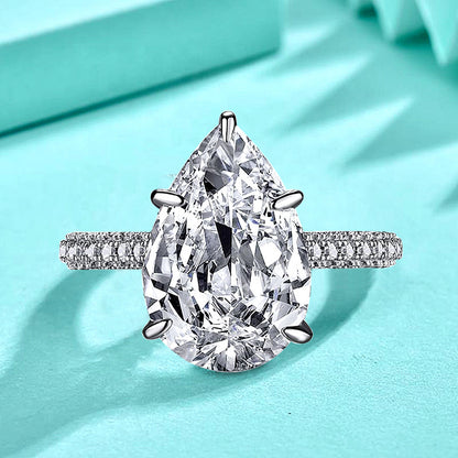 925 Silver Teardrop Zircon Statement Ring Rhodium Plated Bold Women's Jewelry Size 6-9