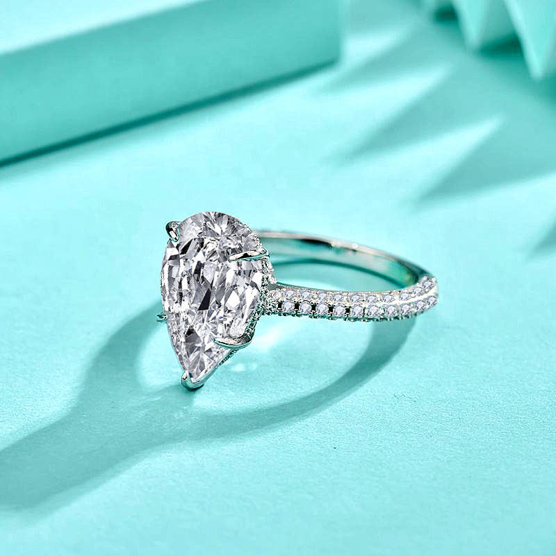 925 Silver Teardrop Zircon Statement Ring Rhodium Plated Bold Women's Jewelry Size 6-9