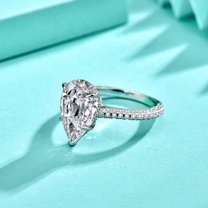 925 Silver Teardrop Zircon Statement Ring Rhodium Plated Bold Women's Jewelry Size 6-9