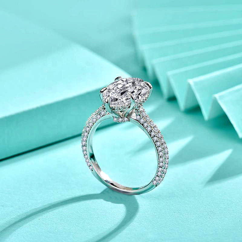 925 Silver Teardrop Zircon Statement Ring Rhodium Plated Bold Women's Jewelry Size 6-9