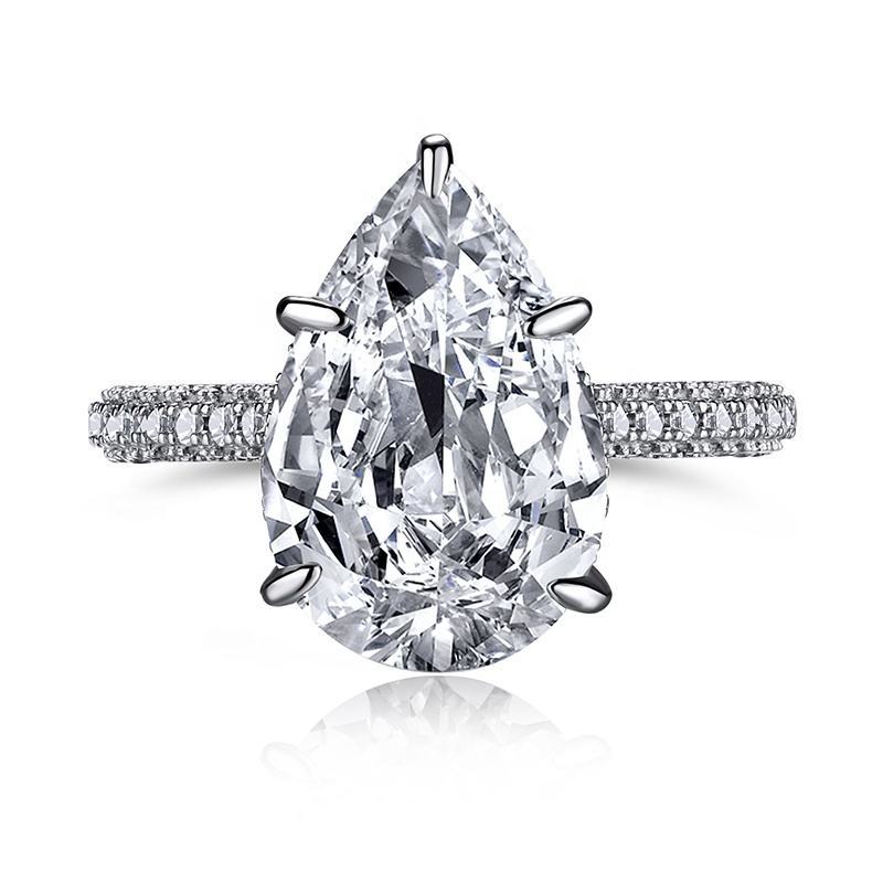 925 Silver Teardrop Zircon Statement Ring Rhodium Plated Bold Women's Jewelry Size 6-9